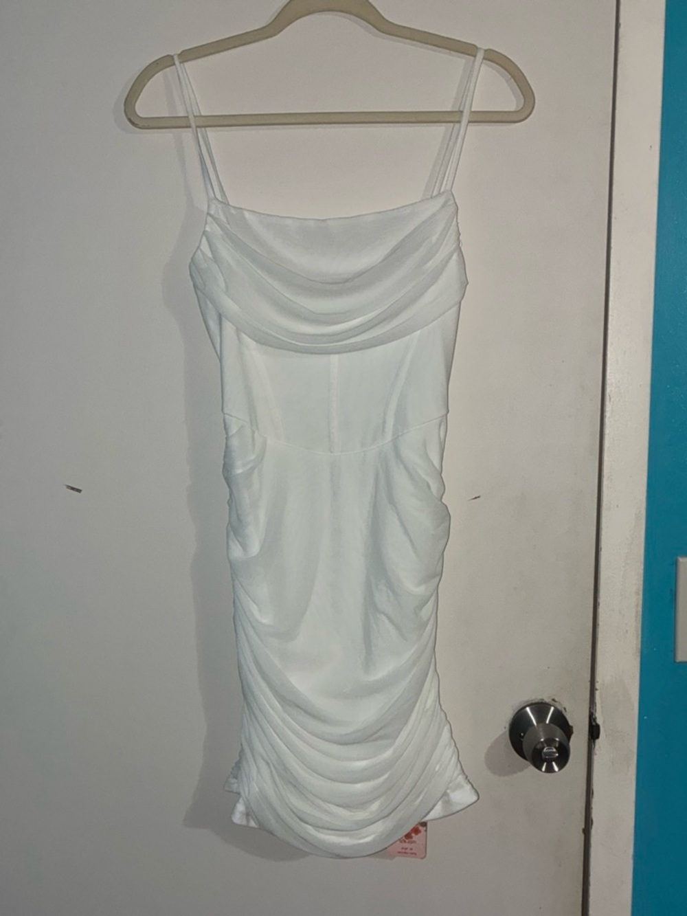 SHEIN White Draped Cowl Mini Dress with Spaghetti Straps
